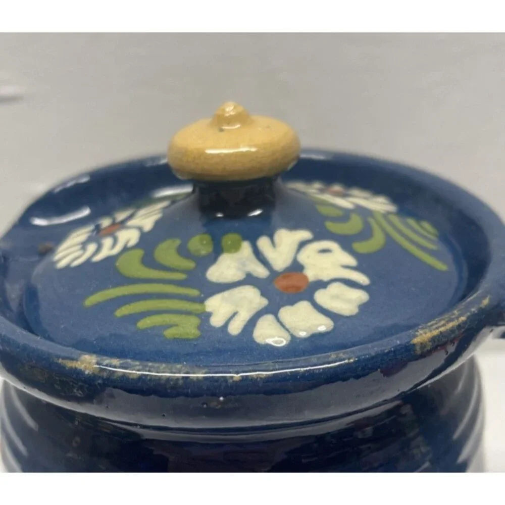 Vintage Mexican Folk Art Hand Painted Large Platter Serving Tray & Pitcher w/Lid